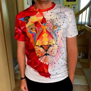 Men's Top 3D Print Lion Design T-shirt LARGE